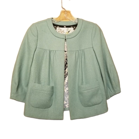 Anthropologie | Women's Tabitha Mint Green Swing Wool Jacket (Size 0) - Picture 1 of 13